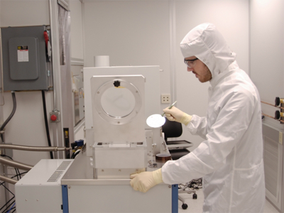 Electrical engineering senior Erwin Dunbar at the Montana Microfabrication Facility