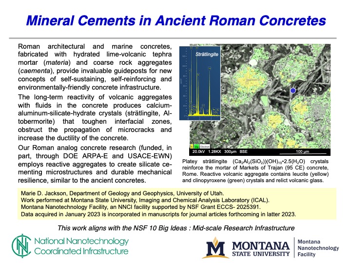 A slide detailing the work of Marie Jackson on ancient Roman cements
